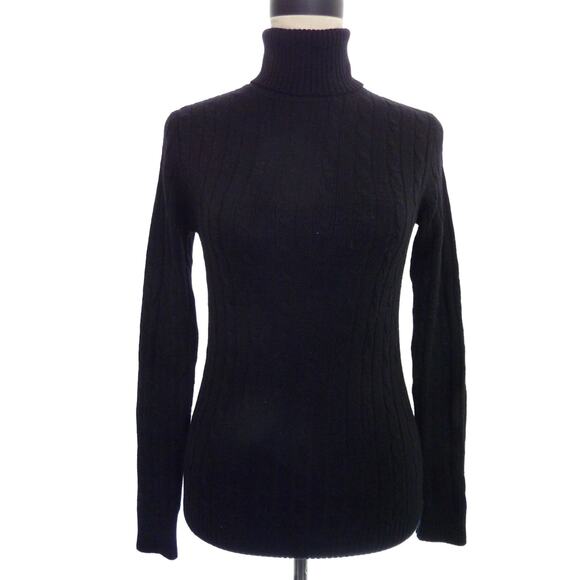 Tommy Hilfiger Womens Black Wool Alpaca Blend Cable Knit Turtleneck Sweater S - Picture 1 of 6